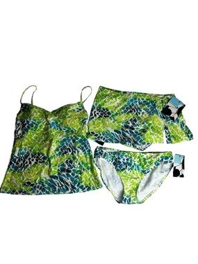SIMPLY SWIM 3 PIECE SET SIZE 12 PEACOCK TANKINI SKIRT BOTTOMS BEALLS